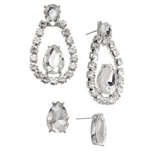 INC Silver-Tone 2-Pc. Set Pear-Shape Crystal Stud & Orbital Drop Earrings NEW